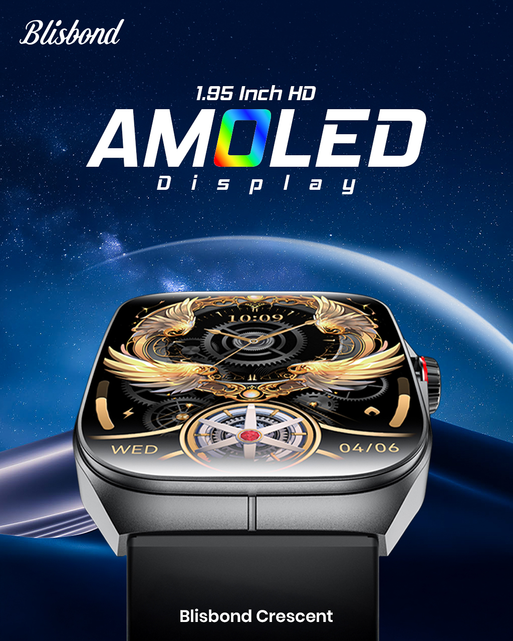 Blisbond Crescent 1.95-inch AMOLED Display Bluetooth Calling Smart Watch